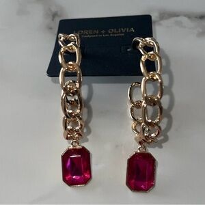 Loren + Olivia Gold hoop earrings with Pink Rhinestones
New